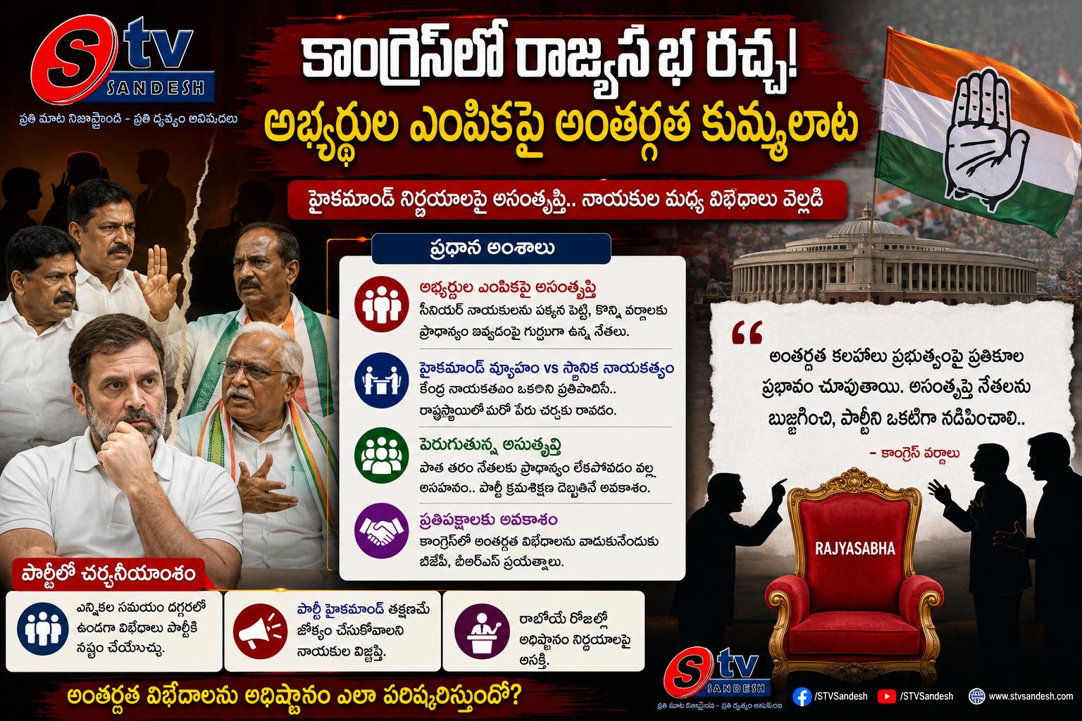 రాజ్యసభ అభ్యర్థుల ఎంపికలో రగడ: తెలంగాణ కాంగ్రెస్‌లో మళ్ళీ రాజుకున్న అంతర్గత విభేదాలు